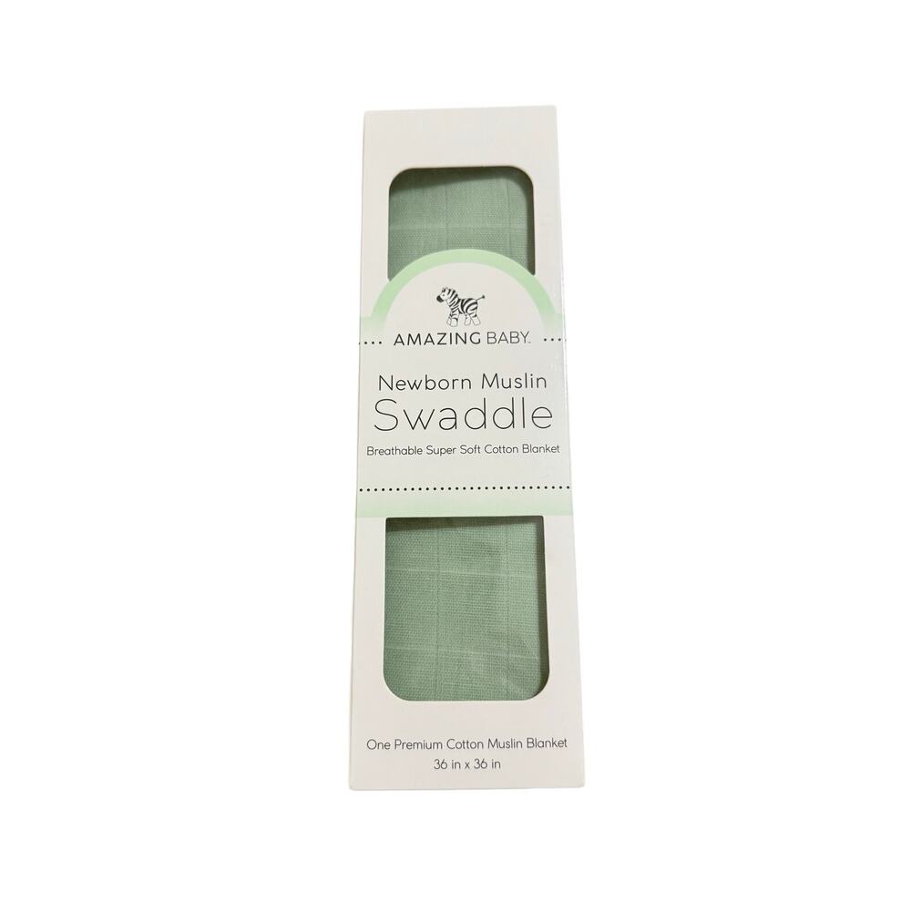 Amazing Baby NWT Green Muslin Swaddle blanket for girls or boys 36 in x 36 in